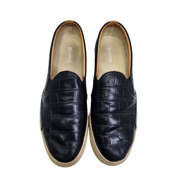 Soludos Leather Embossed Croc Bondi Platform Sneakers Black Size 10 - Picture 3 of 11